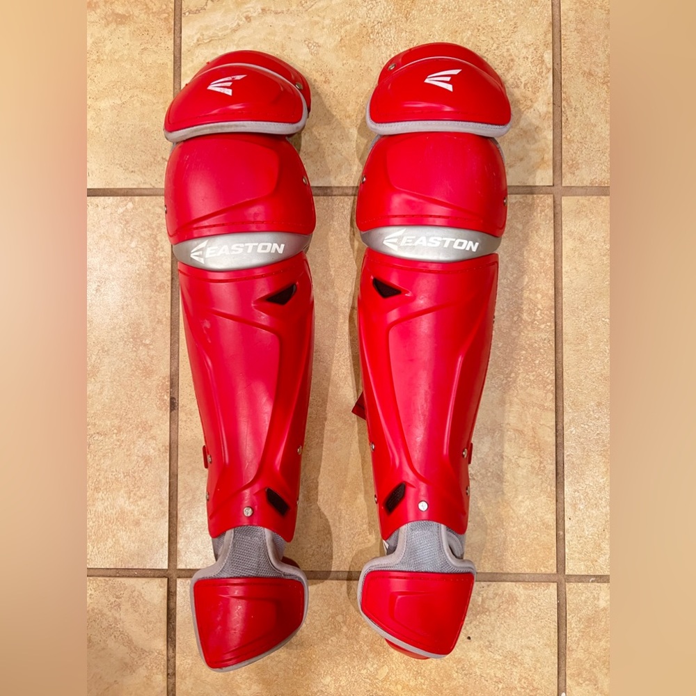 Easton Intermediate 14” Baseball Leg Guards. Catchers Gear. Red/Silver.